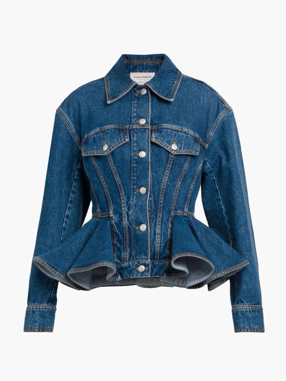 Alexander McQueen Blue Denim Peplum Jean Jacket